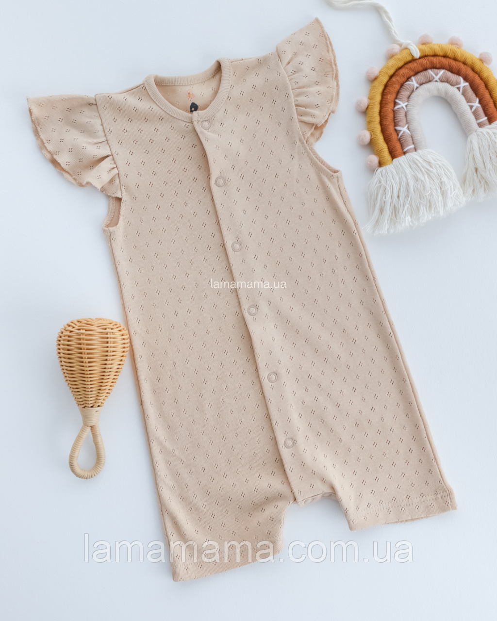 Пісочник ромпер з ажурного трикотажу для дівчинки Беж, фото 1