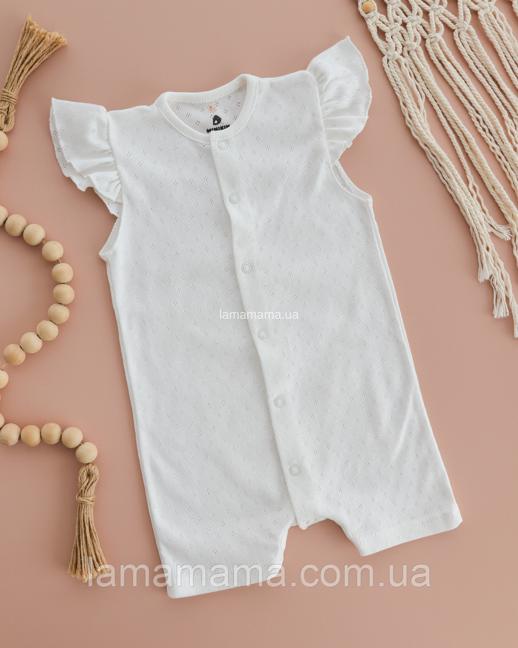 Пісочник ромпер з ажурного трикотажу для дівчинки Молочний, фото 1