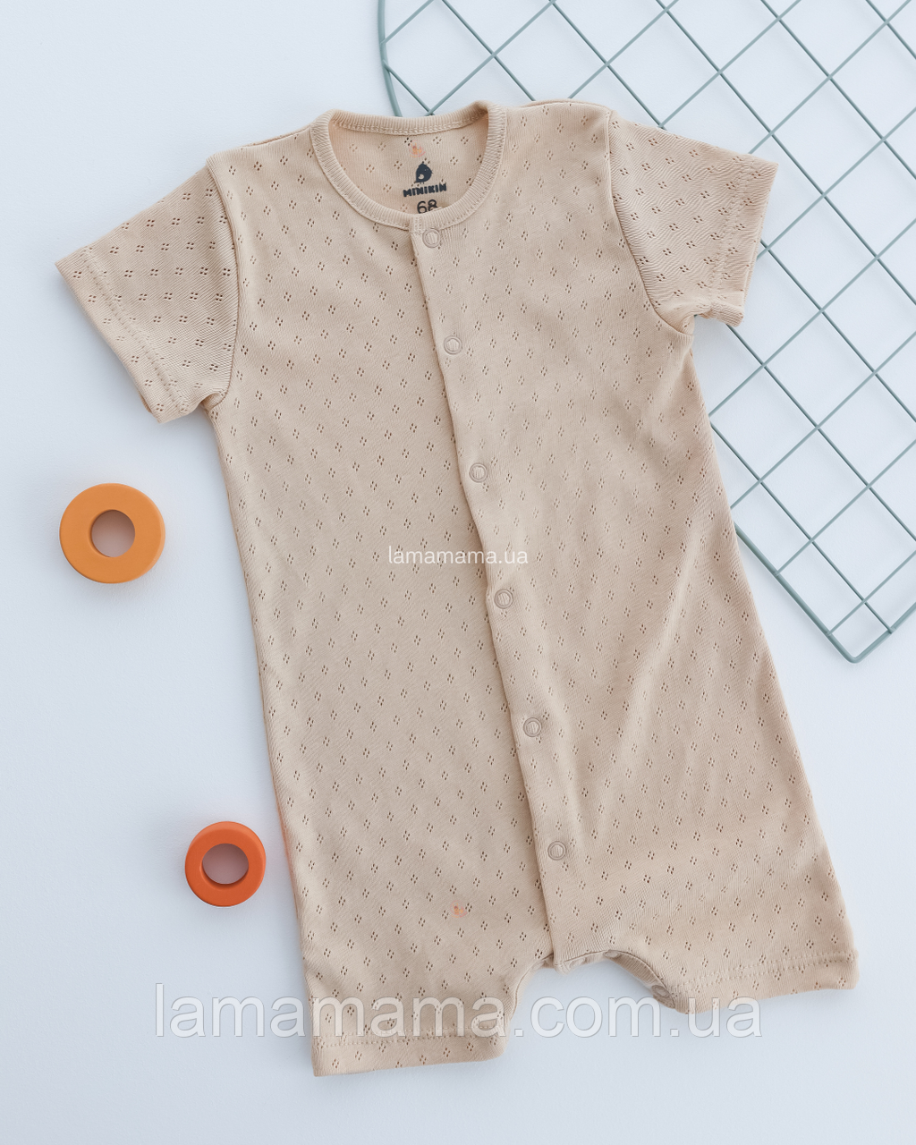 Пісочник ромпер з ажурного трикотажу для хлопчика Беж, фото 1