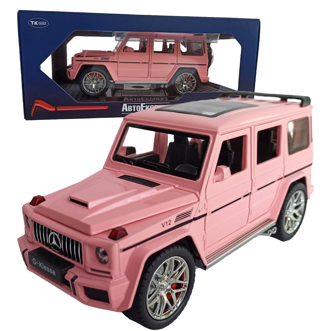 Машинка металева Mercedes-Benz G63 Мерседес Гелендваген, рожевий, Автоексперт, 1:24, світло, інерція, відкриваються двері,
