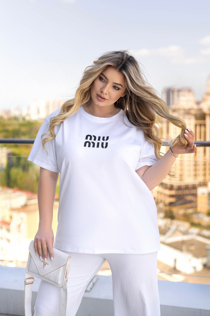 Жіноча футболка оверсайз з принтом "MIU" | Батал