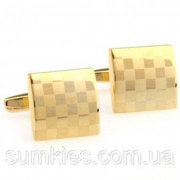 Запонки в квадратики Золотисті ZPH-1073, фото 1