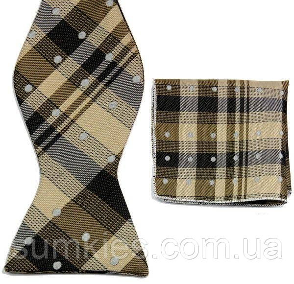 Набір бежевий в клітку метелик і хустка GBZN-303, фото 1