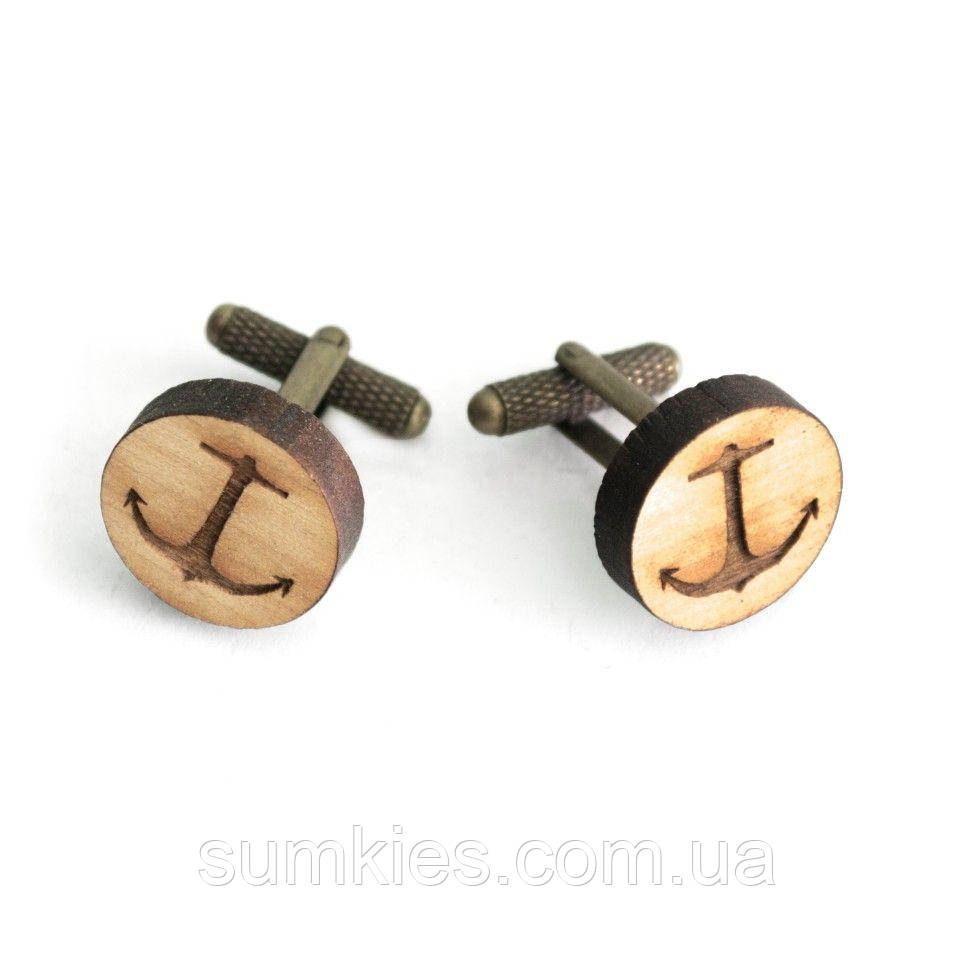 Дерев’яні запонки круглі Якір звичайний DZP-0608, фото 1