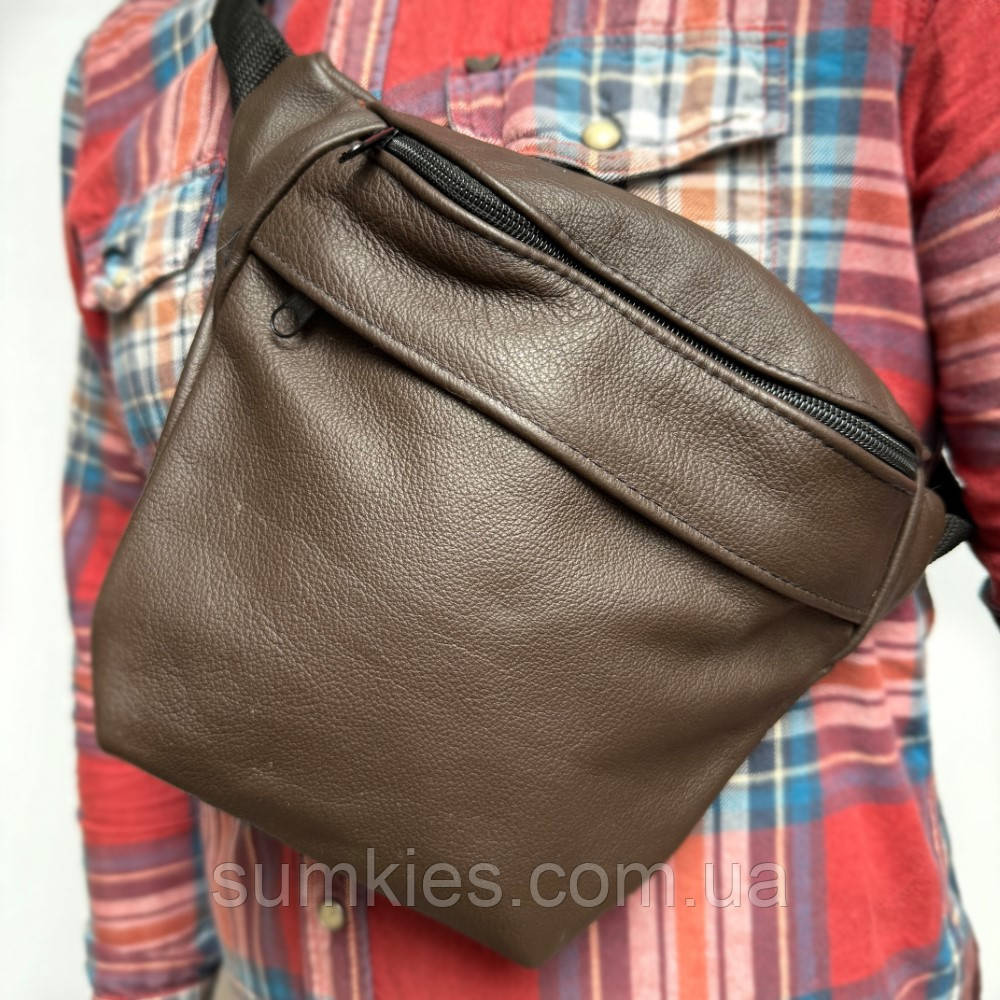 Шкіряна сумка Gofin коричнева на плече 29х21 см SMK-20055, фото 1