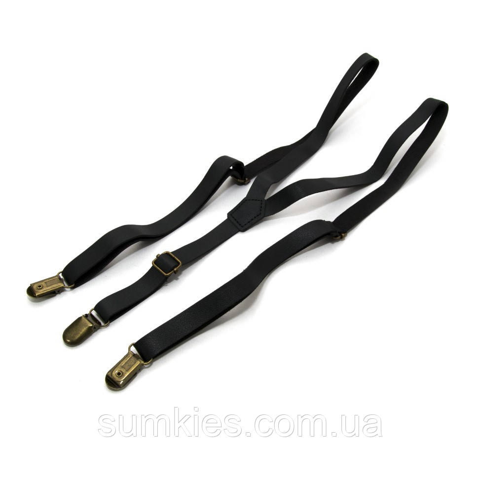 Еко шкіряні підтяжки Gofin вузькі чорні 1,5 см PBK-33000, фото 1