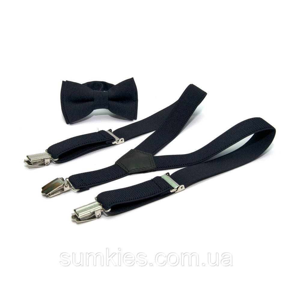 Дитячий набір темно-синій однотонний Gofin підтяжки та метелик ABD-14007, фото 1