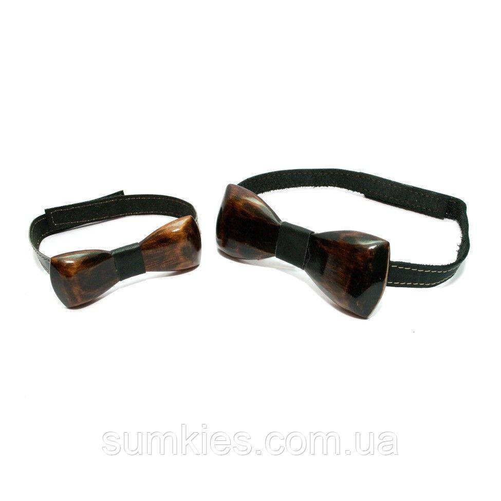 Набір дерев'яний краватка метелик Gofin для сина та батька темний GBDH-9013, фото 1