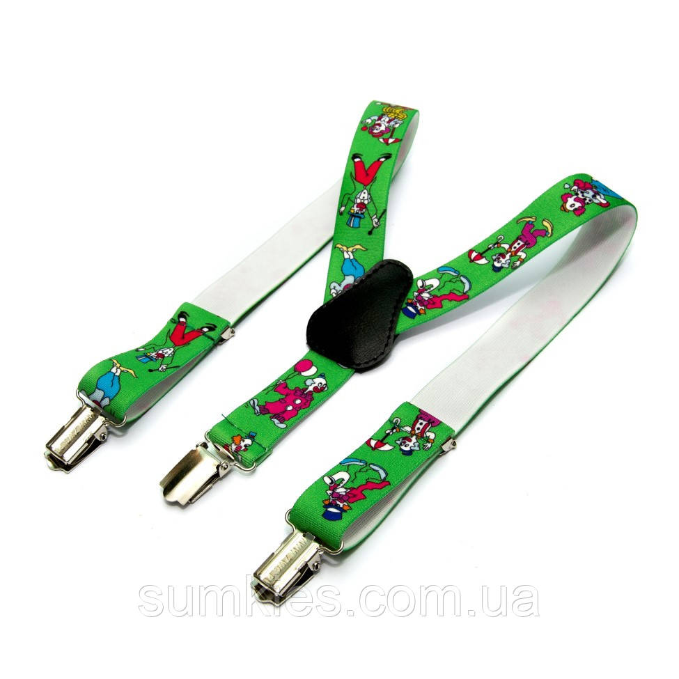 Дитячі Підтяжки Gofin зеленого кольору з клоунами PBD-081, фото 1