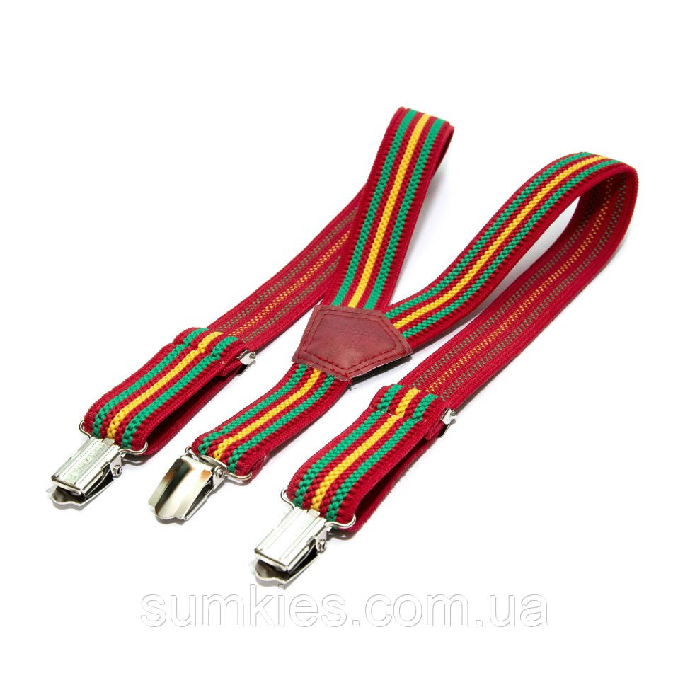 Підтяжки Gofin дитячі Червоні в Зелено-Жовті смужки PBD-086, фото 1