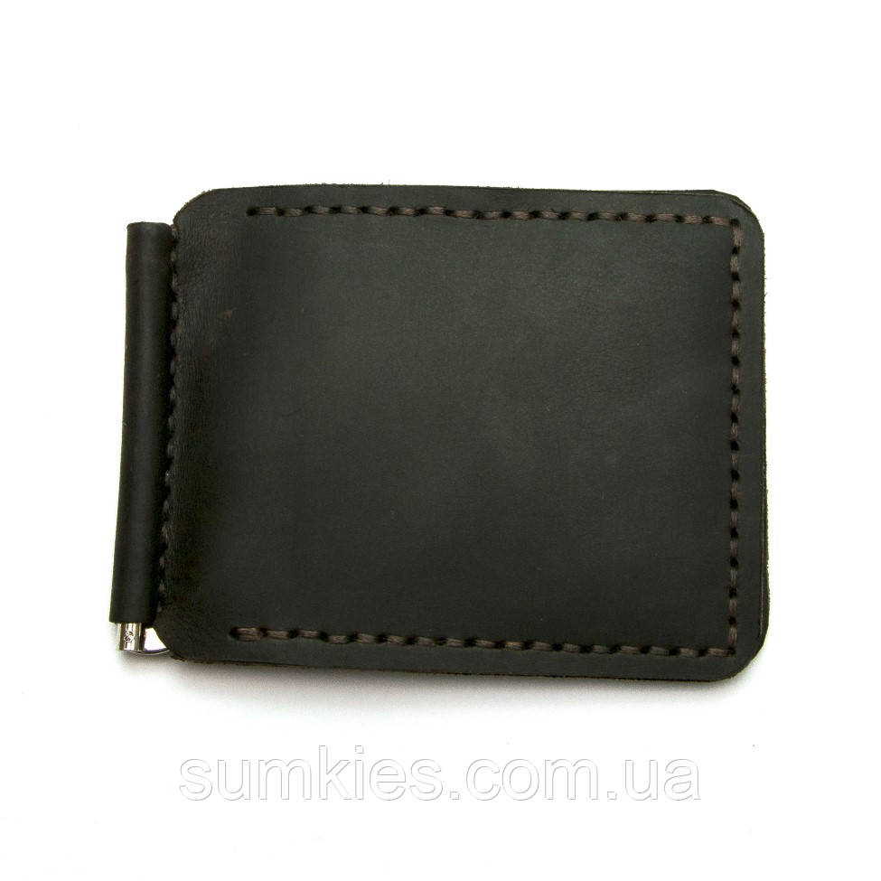 Шкіряний зажим для грошей Gofin ручної роботи темно-коричневий SKG-10002, фото 1