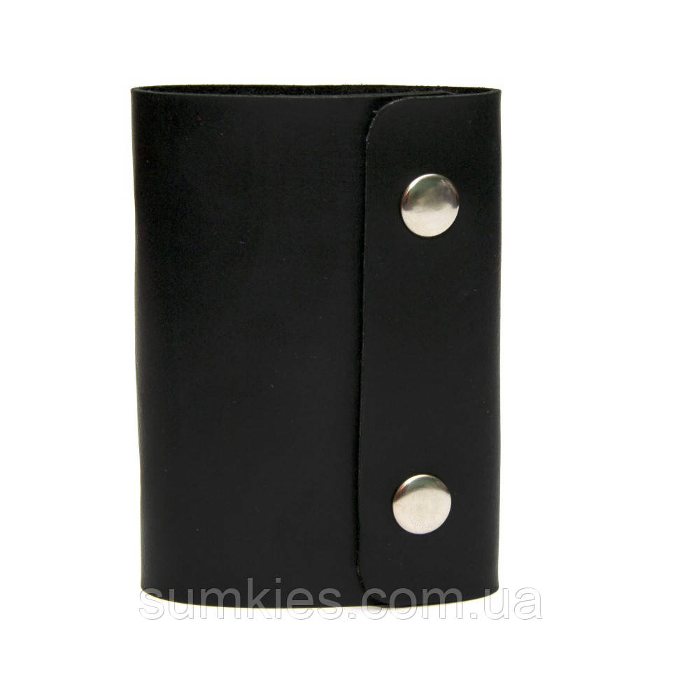 Шкіряна чорна візитниця книжка на дві кнопки Gofin SKG-10032, фото 1