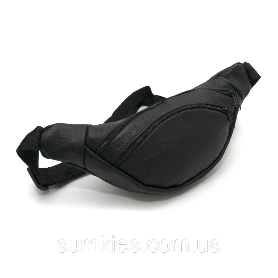 Бананка Gofin чорна шкіряна на два відділення SMK-20012, фото 1