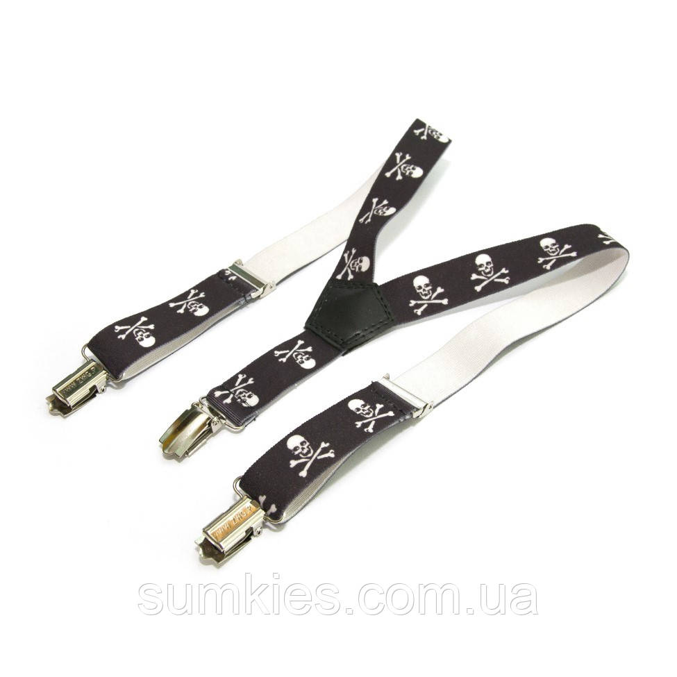 Дитячі чорні  підтяжки Gofin з черепами PBD-15017, фото 1