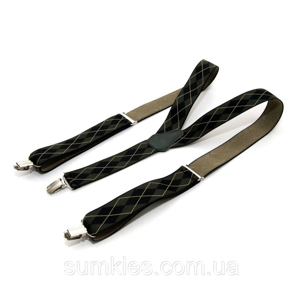 Підтяжки Gofin зелені в ромбіки Y образні 3,5 см PBM-19026, фото 1