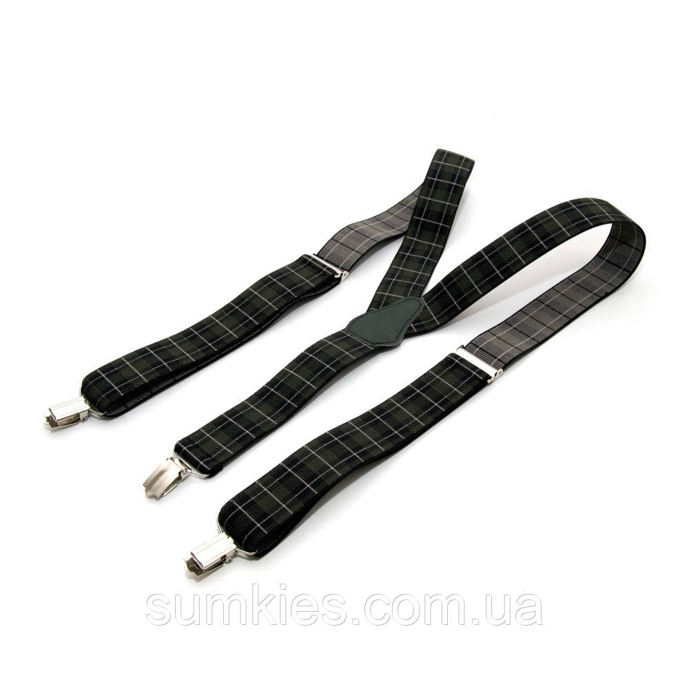 Підтяжки Gofin темно-зелені в клітинку Y образні 3,5 см PBM-19032, фото 1