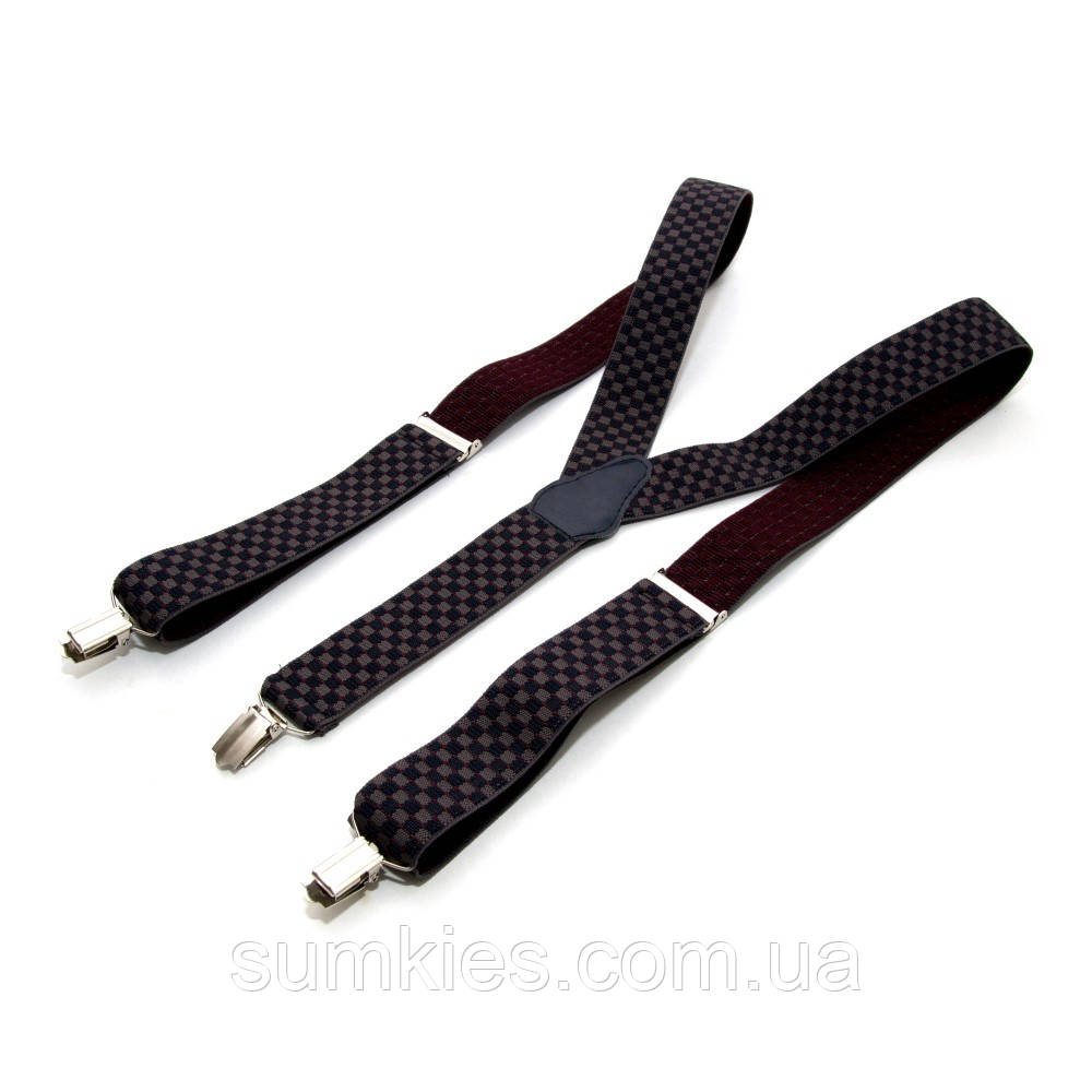 Підтяжки Gofin сіро-синя шахматна дошка Y образні 3,5 см PBM-19037, фото 1