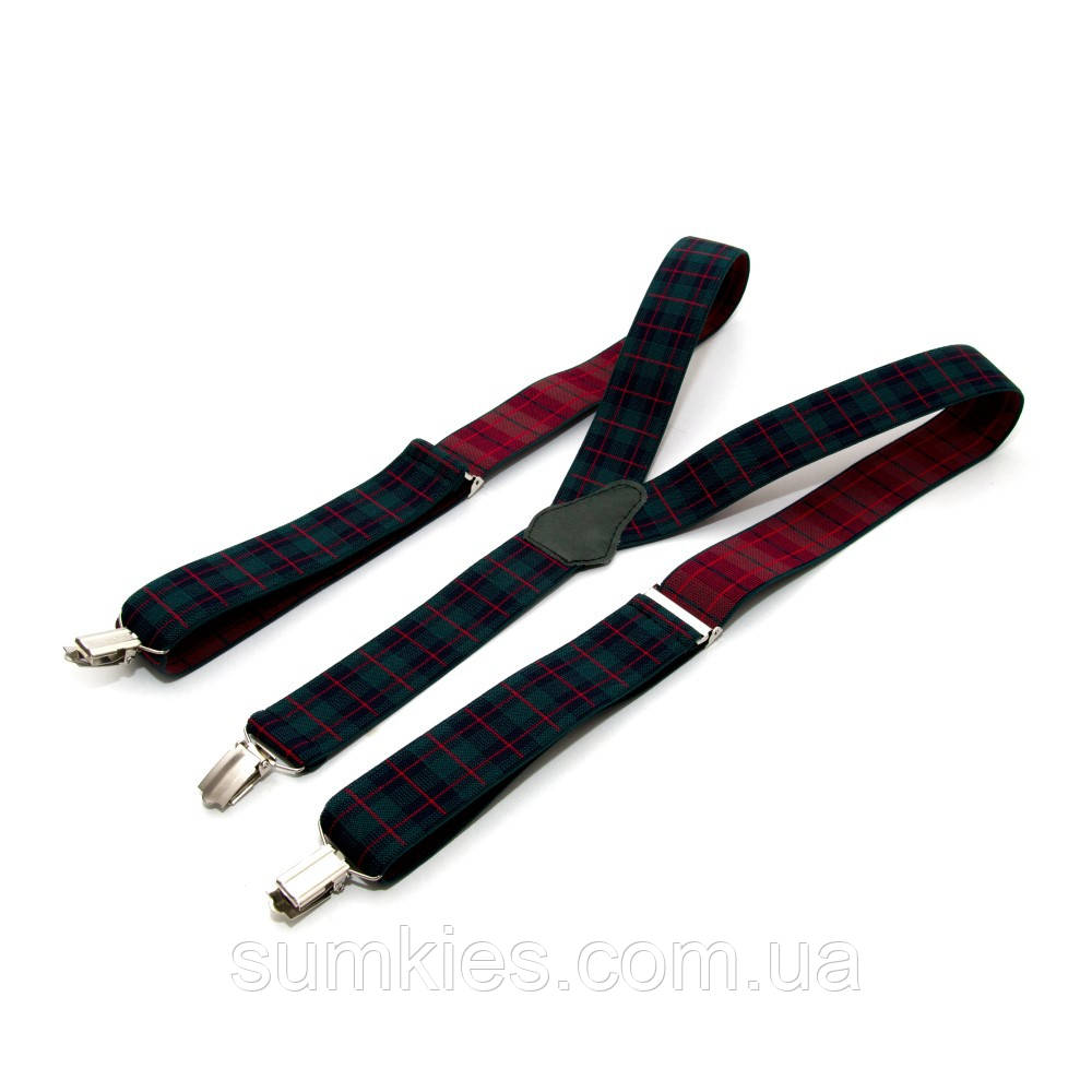 Підтяжки Gofin зелені в клітинку Y образні 3,5 см PBM-19040, фото 1