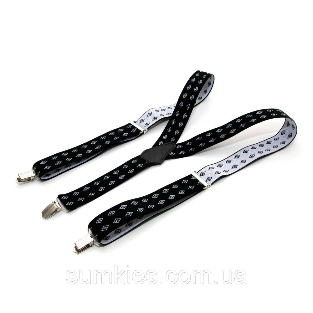 Підтяжки Gofin чорні з білими ромбіками Y образні 3,5 см PBM-19042, фото 1