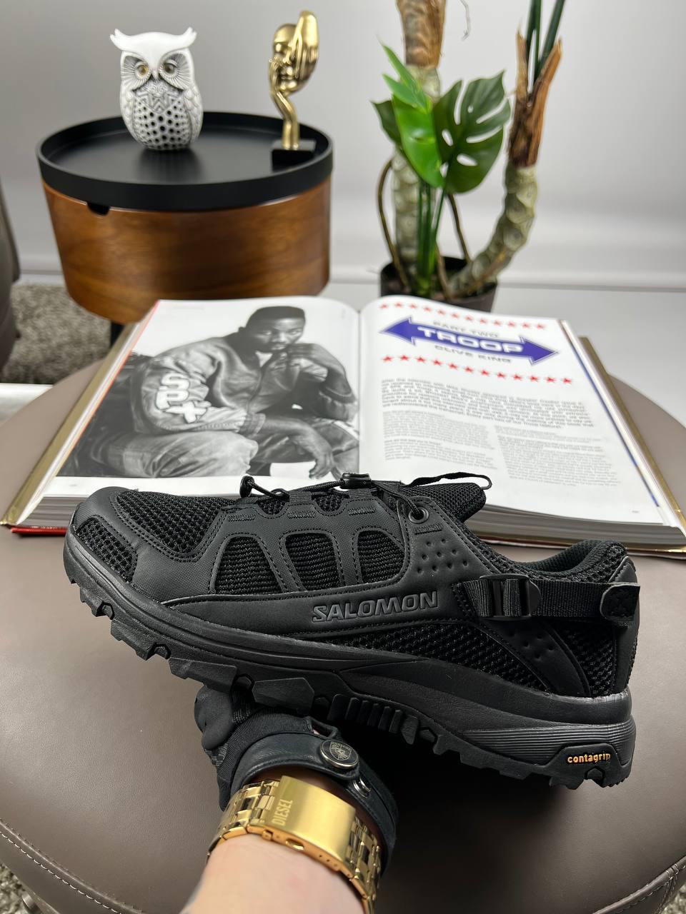 Чоловічі кросівки Salomon Tech Amphib 5 All Black Чорні Взуття Саломон Теч Амфіб 5 сітка текстиль шнуровка QUICKFIT демісезон, фото 1