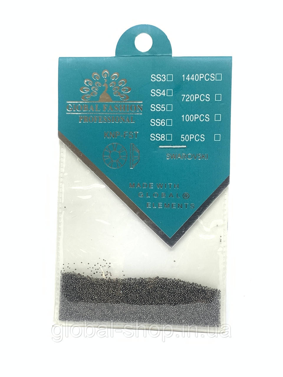 Бульйонки для декору нігтів, Small black pearls перламутрові чорні, Global Fashion 1440 шт.