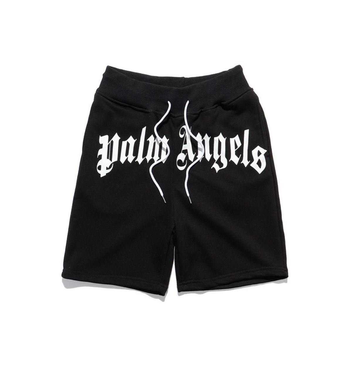 Літні чоловічі шорти Palm Angels Gothic Black Чорні Шорти Палм Енджел напис 100% бавовна з кишенями