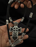 Срібний чоловічий комплект. Хрестик з деревом Ебен та шнурок., фото 5