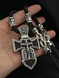 Срібний чоловічий комплект. Хрестик з деревом Ебен та шнурок., фото 3