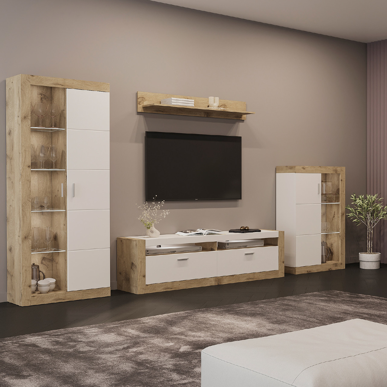 Сучасна набірна модульна біла тв стінка під телевізор у стилі модерн у вітальню зал Палермо Сокме