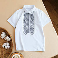 Детская вышитая футболка для мальчика белая с серым орнаментом от украинского производителя ТМ Ladan 30, 110