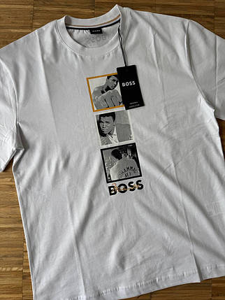 Літня чоловіча футболка Boss Muhammad Ali White біла 100% бавовна принт на грудях і спині, фото 1
