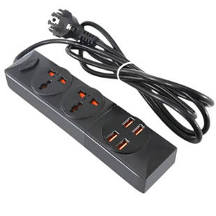Подовжувач мережі 2 розєми / 4-USB / 3.4A Anti-Static BKL-01 Power Socket Чорний