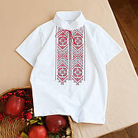 Детская вышитая футболка для мальчика белая с красным орнаментом от украинского производителя ТМ Ladan