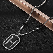 Ланцюг із кулоном буква з кристалами сріблястого кольору Stainless Steel розмір 35х25 мм розмір ланцюга 70 см 3 мм, фото 4
