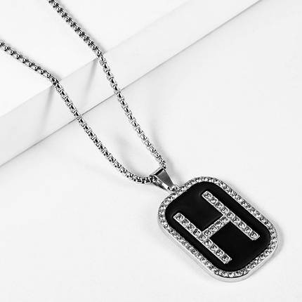 Ланцюг із кулоном буква з кристалами сріблястого кольору Stainless Steel розмір 35х25 мм розмір ланцюга 70 см 3 мм, фото 1