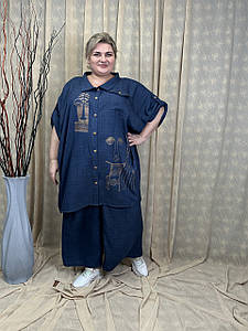 Костюм (туніка-сорочка+брюки-спідниця) льон-бохо "Алжир" 60-80