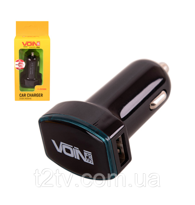 Зарядний пристрій 2USB C-2026BK 12-24V/5V/2.4A VOIN, фото 1