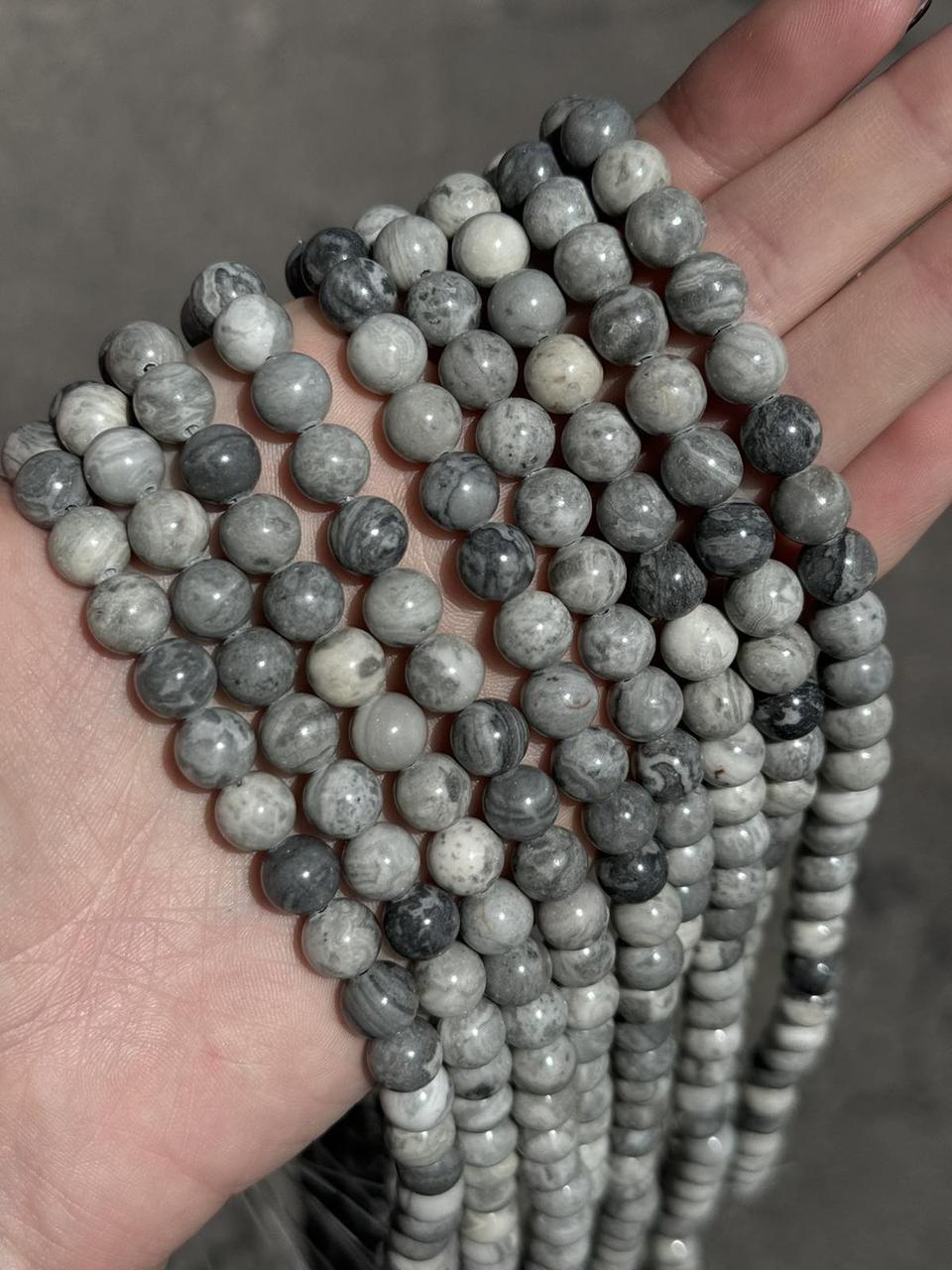 ЯШМА сіра 10 мм/довжина нитки 37 см приблизно 38-40 намистин