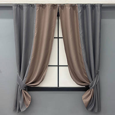 Уцінка! Комплект (2шт. 1х1,7м.) коротких штор, блекаут. Колір сірий з пудровим. Код 032дк 19-029