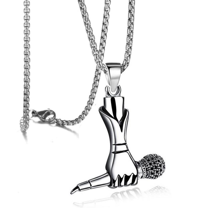 Ланцюг із кулоном сріблястого кольору Stainless Steel мікрофон застібка карабін розмір кулона 40х40 мм довжина 70 см