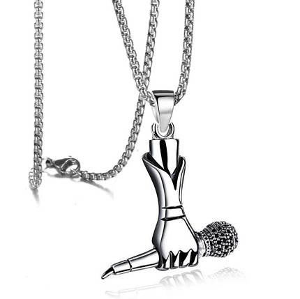 Ланцюг із кулоном сріблястого кольору Stainless Steel мікрофон застібка карабін розмір кулона 40х40 мм довжина 70 см, фото 1