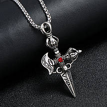 Ланцюг із кулоном кинджал із каменем сріблястого кольору Stainless Steel розмір 60х30 мм розмір ланцюга 70 см 3 мм, фото 5