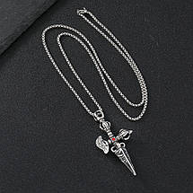Ланцюг із кулоном кинджал із каменем сріблястого кольору Stainless Steel розмір 60х30 мм розмір ланцюга 70 см 3 мм, фото 2
