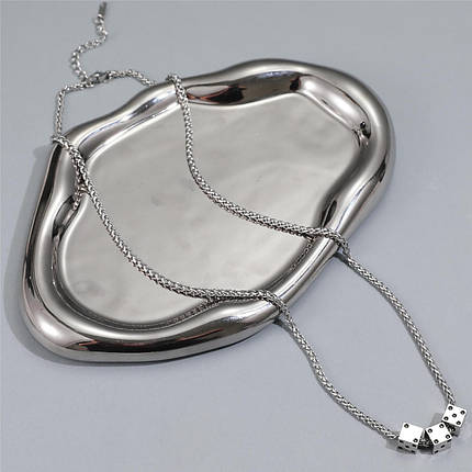 Ланцюг із кулоном сріблястого кольору Stainless Steel з трьома кубиками застібка карабін з подовжувачем довжина 55 см, фото 2