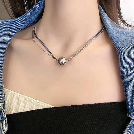 Ланцюжок подвійний снейк із кулькою від Stainless Steel срібляста сталь 316 L довжина 55 см товщина 0,5-3 мм, фото 2