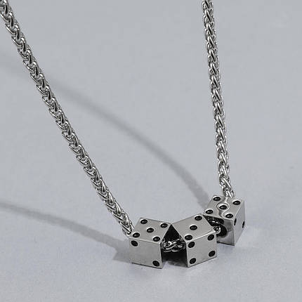 Ланцюг із кулоном сріблястого кольору Stainless Steel з трьома кубиками застібка карабін з подовжувачем довжина 55 см, фото 1