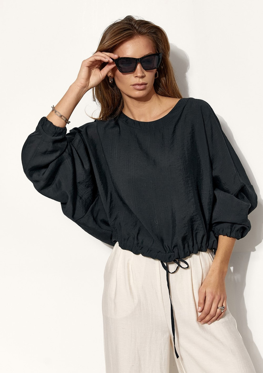Блузка жіноча вільна оверсайз чорного кольору. Модель 3065
