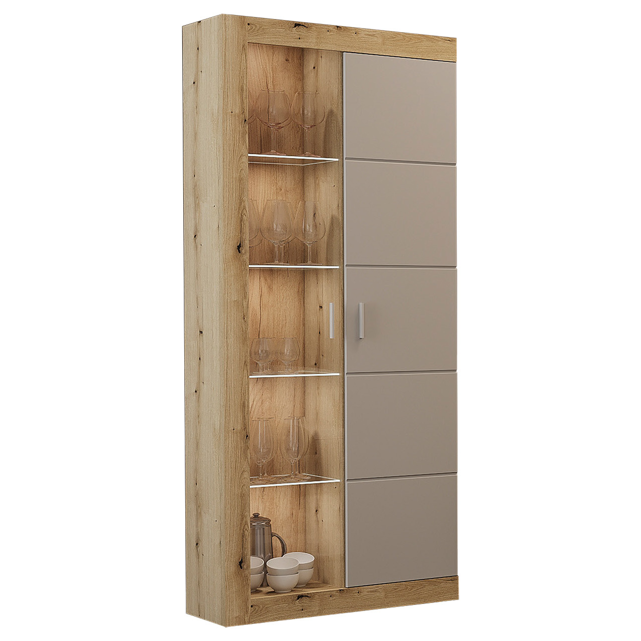 Стильна сучасна сіра вузька пенал вітрина 80 см скляна для посуду і книг у вітальню зал Палермо Сокме, фото 1