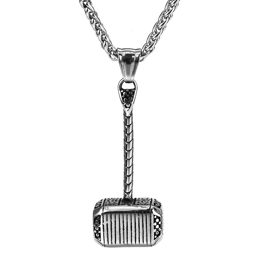 Ланцюг із кулоном кувалда сріблястого кольору Stainless Steel розмір 40х15 мм розмір ланцюга 70 см 3 мм