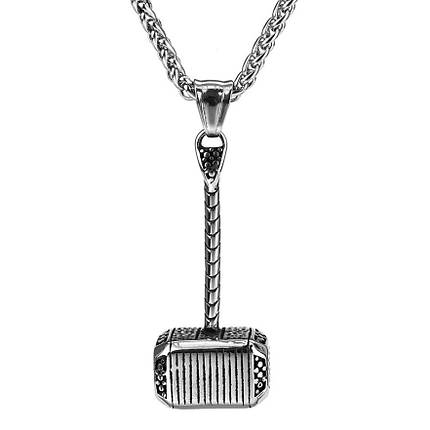 Ланцюг із кулоном кувалда сріблястого кольору Stainless Steel розмір 40х15 мм розмір ланцюга 70 см 3 мм, фото 1